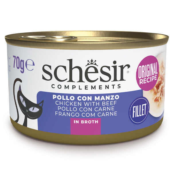 Schesir Pollo con Gamberetti in Brodo 70g Lattina Schesir Pollo con Gamberetti in Brodo 70g Lattina